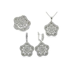 Gumush Zirkon Taşlı Çiçek Kadın Gümüş Set