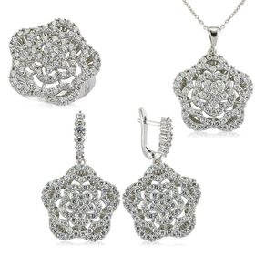Gumush Zirkon Taşlı Çiçek Kadın Gümüş Set