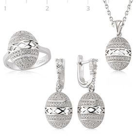 Gumush Zirkon Taşlı Oval Kadın Gümüş Set