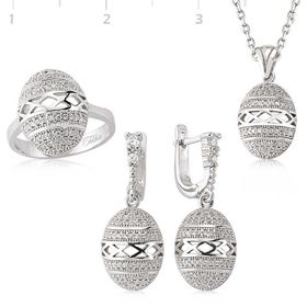 Gumush Zirkon Taşlı Oval Kadın Gümüş Set
