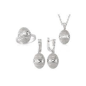Gumush Zirkon Taşlı Oval Kadın Gümüş Set