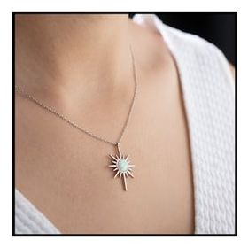 Gümüşistan 925 Ayar Opal Taşlı Kutup Yıldızı Gümüş Kolye