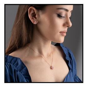 Gümüşistan 925 Ayar Pembe Lotus Çiçeği Gümüş Kolye Küpe Seti