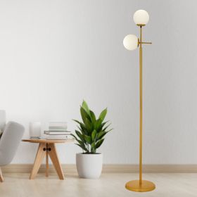 Günay 2'li Gold Beyaz Camlı Modern Dekoratif Tasarım Oturma Odası Salon Lambader