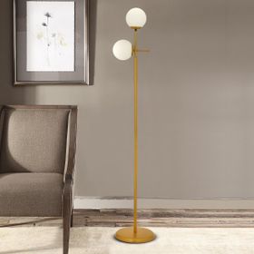 Günay 2'li Gold Beyaz Camlı Modern Dekoratif Tasarım Oturma Odası Salon Lambader