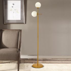 Günay 2'li Gold Beyaz Camlı Modern Dekoratif Tasarım Oturma Odası Salon Lambader