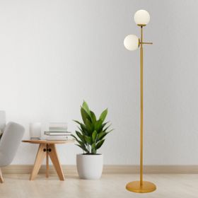 Günay 2'li Gold Beyaz Camlı Modern Dekoratif Tasarım Oturma Odası Salon Lambader