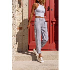 Güneşkızı BST3277 Lila Duble Paça Çizgili Dokulu Kadın Pantolon