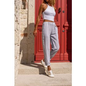 Güneşkızı BST3277 Lila Duble Paça Çizgili Dokulu Kadın Pantolon