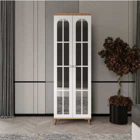 GuneyStore Bohem 2 Kapaklı Aynalı Atlantik Çam Beyaz Gardırop