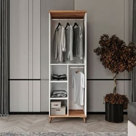 GuneyStore Bohem 2 Kapaklı Aynalı Atlantik Çam Beyaz Gardırop