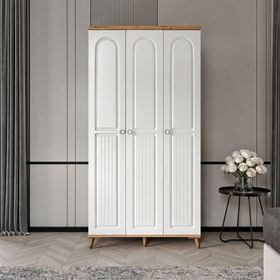GuneyStore Bohem 3 Kapaklı Atlantik Çam Beyaz Gardırop