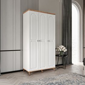 GuneyStore Bohem 3 Kapaklı Atlantik Çam Beyaz Gardırop
