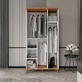 GuneyStore Bohem 3 Kapaklı Aynalı Atlantik Çam Beyaz Gardırop