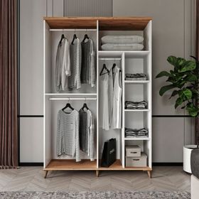 GuneyStore Bohem 4 Kapaklı Aynalı Atlantik Çam Beyaz Gardırop