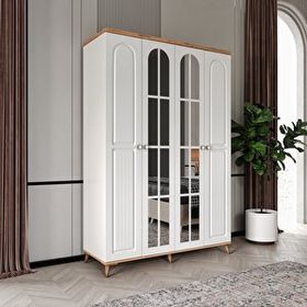 GuneyStore Bohem 4 Kapaklı Aynalı Komple MDF Gardırop