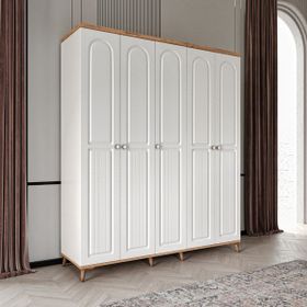 GuneyStore Bohem 5 Kapaklı Beyaz Atlantik Çam Gardırop