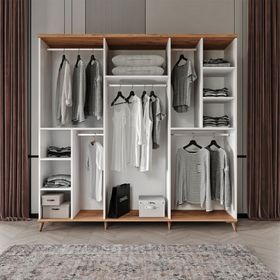 GuneyStore Bohem 6 Kapaklı Atlantik Çam Beyaz Aynalı Gardırop