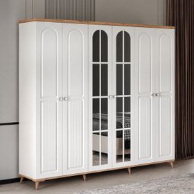 GuneyStore Bohem 6 Kapaklı Atlantik Çam Beyaz Aynalı Gardırop