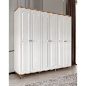 GuneyStore Bohem 6 Kapaklı Atlantik Çam Beyaz Gardırop