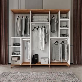 GuneyStore Bohem 6 Kapaklı Komple Mdf Atlantik Çam Beyaz Gardırop