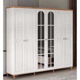 GuneyStore Bohem 6 Kapaklı Komple MDF Yatak Odası Atlantik Çam Beyaz Gardırop