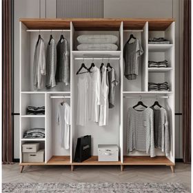 GuneyStore Bohem 6 Kapaklı Komple MDF Yatak Odası Atlantik Çam Beyaz Gardırop
