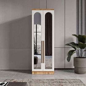 GuneyStore Flora 2 Kapaklı Aynalı Atlantik Çam Beyaz Gardırop