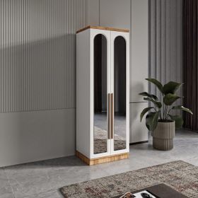 GuneyStore Flora 2 Kapaklı Aynalı Atlantik Çam Beyaz Gardırop