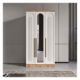 GuneyStore Flora 3 Kapaklı Aynalı Atlantik Çam Beyaz Gardırop