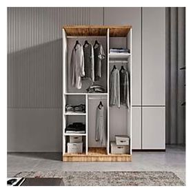 GuneyStore Flora 3 Kapaklı Aynalı Atlantik Çam Beyaz Gardırop
