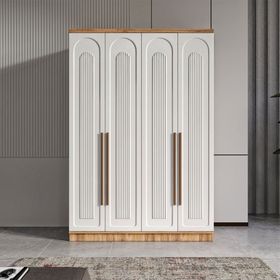 GuneyStore Flora 4 Kapaklı Atlantik Çam Beyaz Gardırop