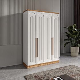 GuneyStore Flora 4 Kapaklı Atlantik Çam Beyaz Gardırop