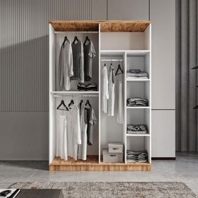 GuneyStore Flora 4 Kapaklı Aynalı Atlantik Çam Beyaz Gardırop