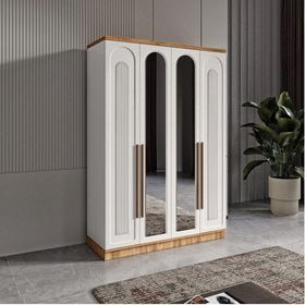 GuneyStore Flora 4 Kapaklı Aynalı Komple MDF Gardırop