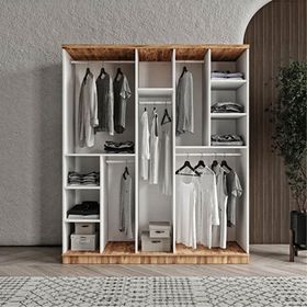 GuneyStore Flora 5 Kapaklı Aynalı Atlantik Çam Beyaz Gardırop