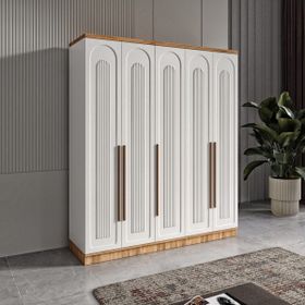 GuneyStore Flora 5 Kapaklı Beyaz Gardırop