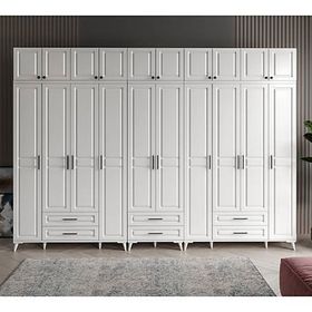GuneyStore Gözde 10 Kapaklı Yüklüklü Komple MDF Beyaz Gardırop