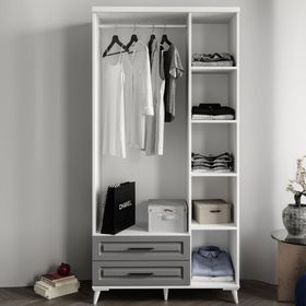 GuneyStore Gözde 3 Kapaklı Antrasit Beyaz Gardırop