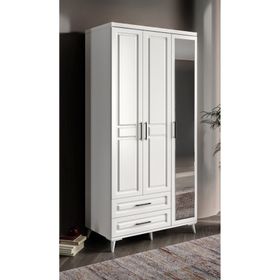 GuneyStore Gözde 3 Kapaklı Aynalı Çekmeceli Beyaz Gardırop