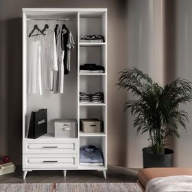 GuneyStore Gözde 3 Kapaklı Aynalı Çekmeceli Beyaz Gardırop