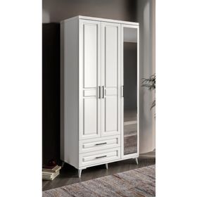 GuneyStore Gözde 3 Kapaklı Aynalı Çekmeceli Beyaz Gardırop