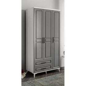 GuneyStore Gözde 3 Kapaklı Çekmeceli Antrasit Beyaz Gardırop