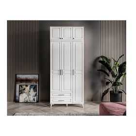 GuneyStore Gözde 3 Kapaklı Çekmeceli Beyaz Gardırop