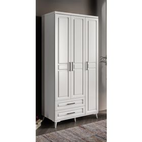 GuneyStore Gözde 3 Kapaklı Çekmeceli Beyaz Gardırop