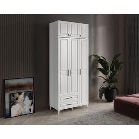 GuneyStore Gözde 3 Kapaklı Yüklüklü Komple MDF Beyaz Gardırop