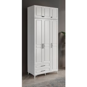 GuneyStore Gözde 3 Kapaklı Yüklüklü Komple MDF Beyaz Gardırop