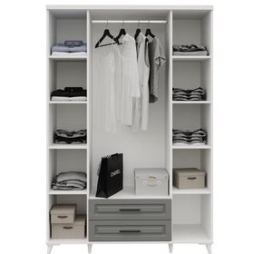 GuneyStore Gözde 4 Kapaklı Çekmeceli Antrasit Beyaz Gardırop