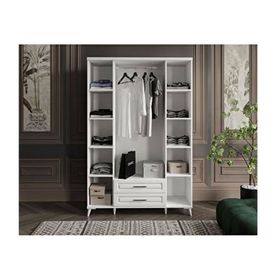 GuneyStore Gözde 4 Kapaklı Çekmeceli Aynalı Beyaz Gardırop