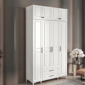 GuneyStore Gözde 4 Kapaklı Yüklüklü Komple MDF Beyaz Gardırop